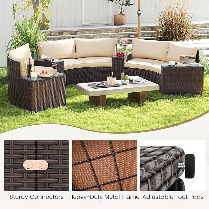 COSTWAY 7 Pieces Patio Furniture Set, Rattan Wicker Sectional Loveseat with Thick Cushions and Side Tables, Outdoor Patio Conversation Set for Backyard, Poolside, Porch, Balcony, Deck
