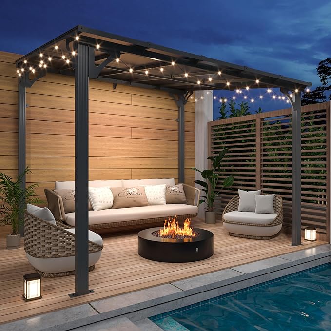 AirWire 10x10 FT Gazebo, Pergola Awnings for Patio with Hardtop Gazebos on Clearance, Patio Covers for Shade and Rain, Lean to Gazebo Sunroom Patio Canopy Outdoor Pergolas for Patios,Decks,Backyard