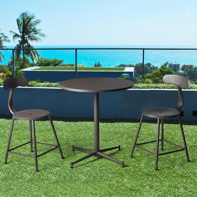 LOKKHAN Premium Steel Patio Bistro Table, Backyard Dining Table, Indoor-Outdoor Bar Table, Garden Coffee Table, Heavy Duty Round Metal Side Table, Waterproof, (27.5" Diax29.5 H)