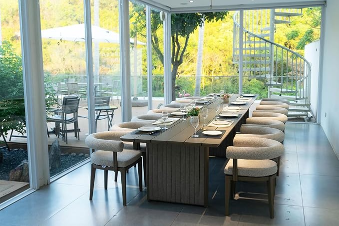 PURPLE LEAF Patio Dining Set 15 Pieces Luxury Modern Conversation Set Aluminum Large Rectangle Dining Table and Chairs with Olefin Cushion Outdoor Furniture Set for Garden Porch Deck Backyard