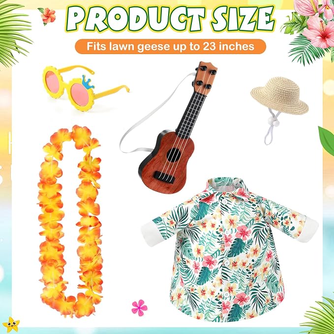 Bikini Porch Goose Outfits with Sunglasses and Swimming Tube for 23" Summer Goose Costume Garden Patio Statue Decor(Guitar)