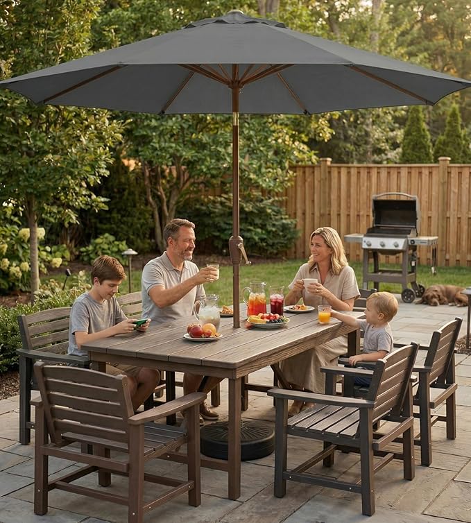 10FT Patio Umbrella, Outdoor Umbrella with Push Button Tilt and Crank, 8 Sturdy Ribs, UV Protection & Waterproof Market Umbrella for Pool, Backyard, Beach,Deck (Gray)
