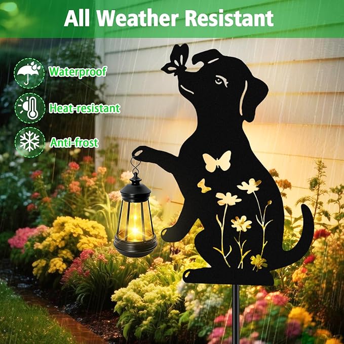Solar Lights Outdoor Stakes, Metal Dog Solar Lights,Birthday Gifts for Women Mom Grandma, Waterproof Hanging Lantern Garden Ornaments Decor Outside Backyard, Yard Art, Patio, Pathway