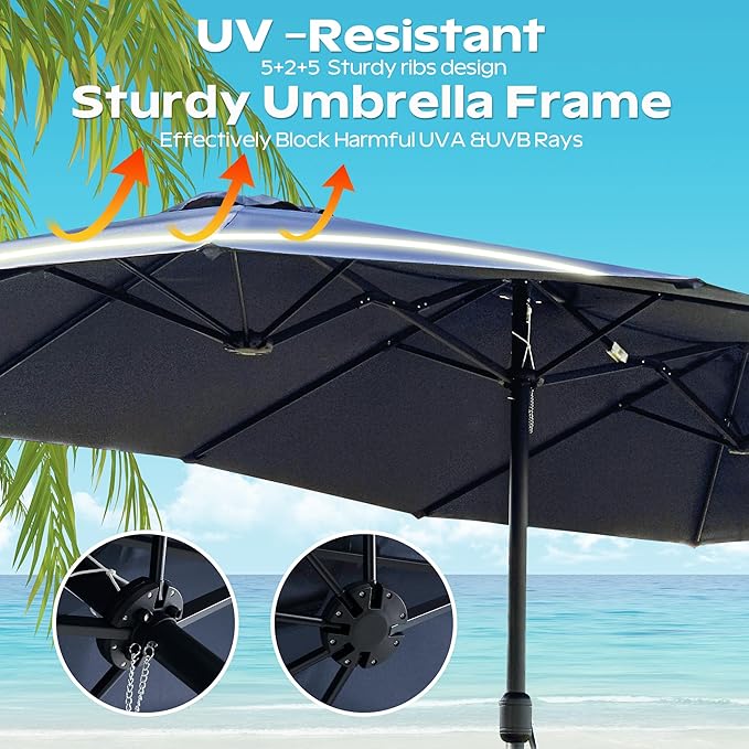 15ft Umbrella Outdoor Patio - Double-Sided Large Market Rectangle Umbrellas with Crank Handle for Patio Garden Yard Pool (No Base)