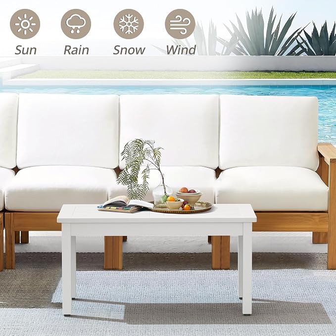 LUE BONA Outdoor Coffee Table Rectangle, 42.5" HDPS Patio Coffee Tables for Outside, All Weather Patio Coffee Table with Slatted Tabletop for Deck, Garden, Balcony, Indoor or Outdoor Use, Navy Blue