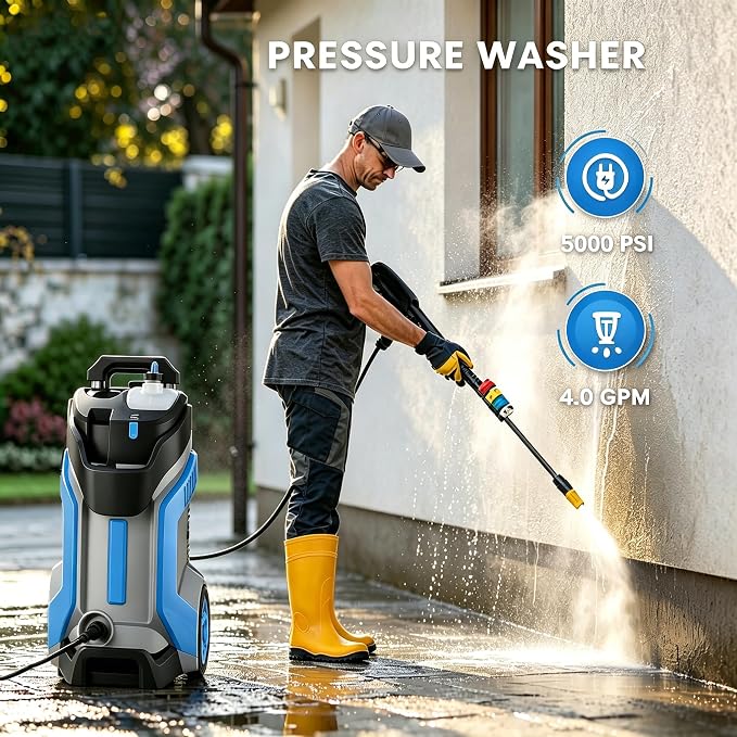 Electric Pressure Washer 5000PSI 4.0GPM Power Washers with M22-14mm Pressure Hose 33FT, Power Sprayers High Pressure with 1/4" QC Compatible Surface Cleaner for Home Cars Driveways, Blue