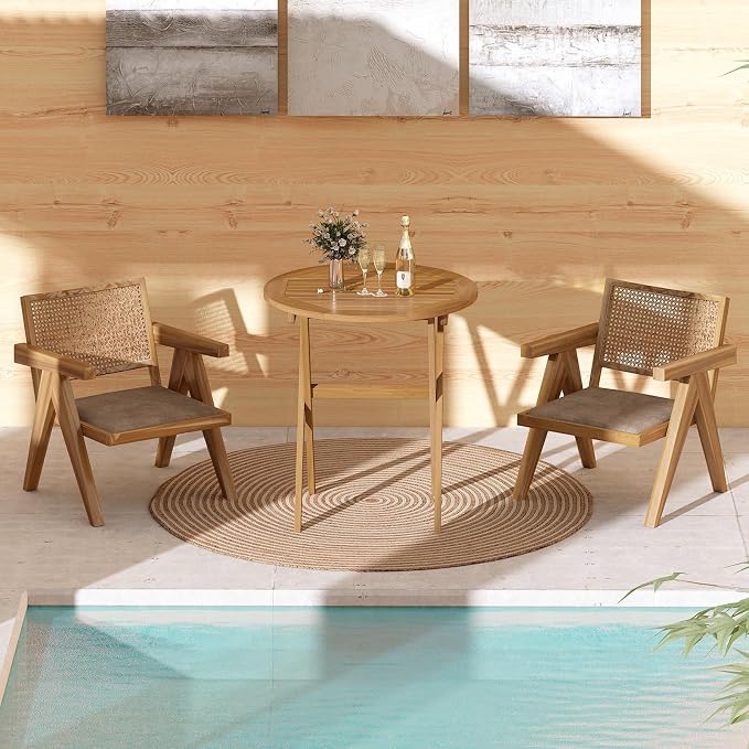 RELAX4LIFE Round Outdoor Folding Table - 26’’ Acacia Wood Patio Bistro Table w/Slatted Tabletop for Indoor Outside Dining Camping, Portable Foldable Wooden Furniture for Garden Backyard Porch (2)