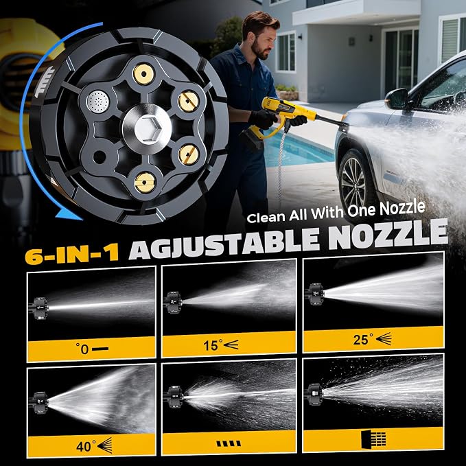 Ecarke 1200PSI Car Cleaning Tools Compatible with DeWalt 20V Batteries, 6-in-1 Nozzle Foam Cannon for Car Floor (Tool Only, No Battery Included)