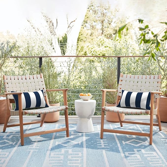 LVTXIII Set of 2 Outdoor Lumbar Pillows for Patio Furniture with White Piping, 12"x20" Fade Resistant Patio Lumbar Pillows with Inserts for Home Coach Sofa Use, Cabana Navy