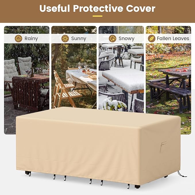 Tangkula Patio Furniture Covers, Outdoor Table Cover Waterproof with Padded Handle & Click-Close Straps, Air Vent, Heavy Duty PU, Rectangle Patio Cover for Outdoor Furniture, 90" W x 50" D x 32" H
