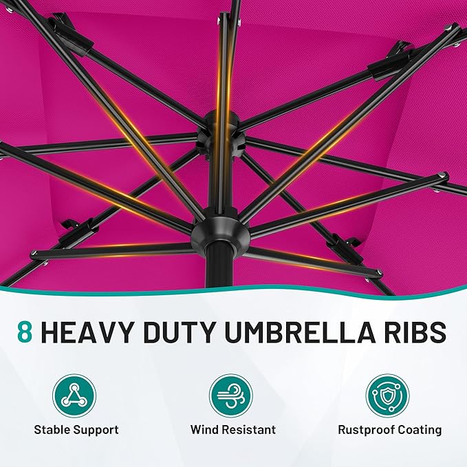 AreShark 8'x10' 2 Tiers Rectangular Patio Umbrella - Outdoor Umbrella Waterproof UV Protection, Market Table Umbrella w/Crank for Pool, Backyard, Deck(Rose Pink)