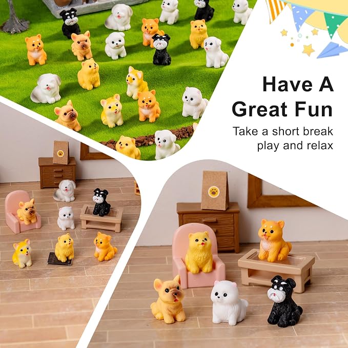 72 pcs Mini Resin Dog Many Styles Variety Tiny Animals Figures Miniature Little Small Animal Figurines Bulk for Micro Fairy Garden Landscape Accessories Hide Crafts Decor Aquarium