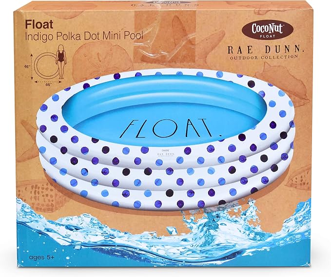 Rae Dunn x CocoNut Float Indigo Polka Dot Mini Pool - Float Theme - Inflatable Swimming Pool for Kids - Great Splash Pool for Backyard, Summer Parties & Swim Events