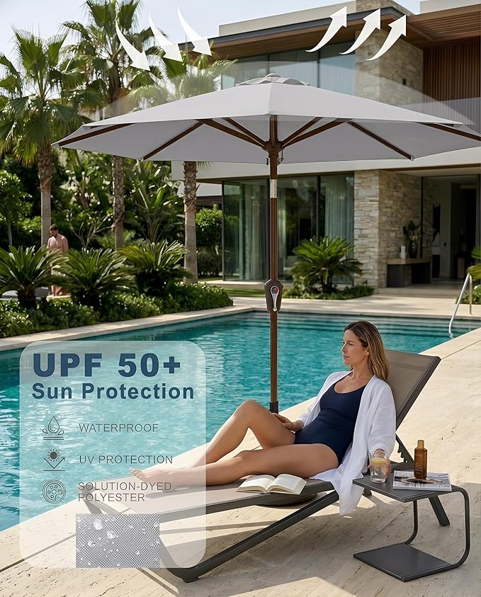 PatioKingdom 10FT Patio Umbrella with Push Button Tilt and Crank, Outdoor Market Umbrella with 8 Fiberglass Ribs, UV Protection Table Umbrella for Pool,Backyard,Garden,Deck