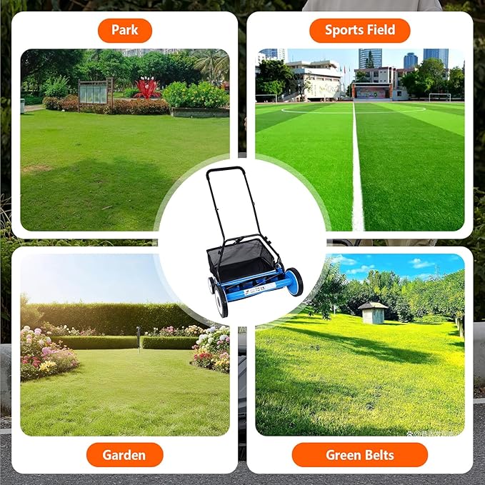 20" Push Reel Lawn Mower, 5-Blade Manual Push Lawn Mower with Grass Catcher and Adjustable Cutting Height, No-Motor Grass Cutter Machine for Small Yards & Gardens
