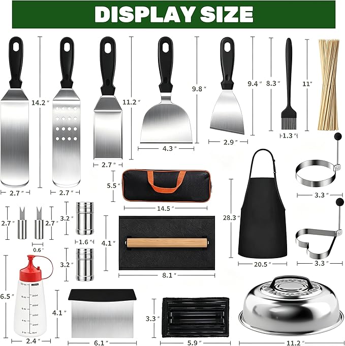 120 Pcs Griddle Accessories Kit, Perfect Hibachi Flat Top Grill Tools for Blackstone and Camp Chef, Enlarged Beefed-up Grill Spatula Gift Set with Basting Cover, Burger Press for Outdoor BBQ.
