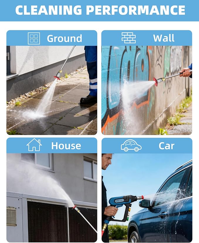5000PSI Pressure Washer Gun 3/8'' Swivel Plug with Extension Wand, M22 Coupler & 5 Nozzle Tips, 40 inch, Power Washer Gun for Car Detailing Yard House Cleaning