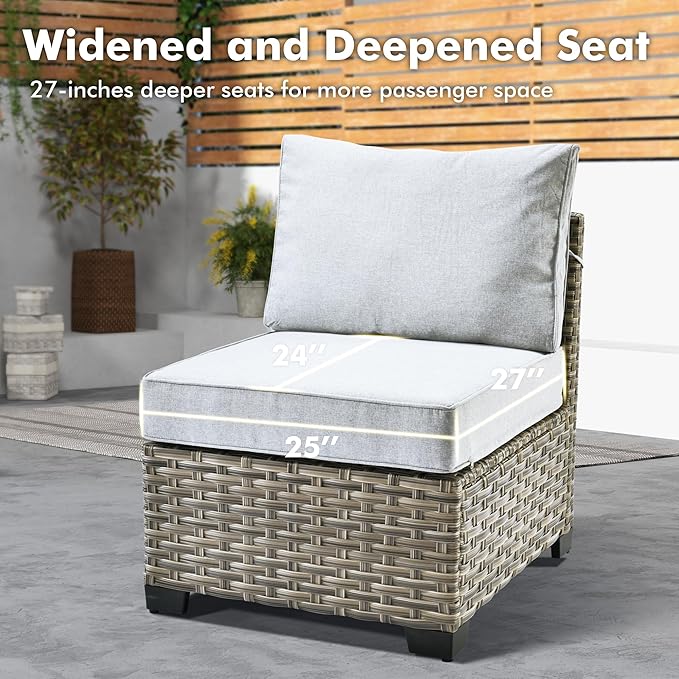 WEAXTY 6 Pieces Patio Furniture Set, Outdoor Sectional Sofa Couch with Solar Coffee Table, All-Weather Outside Furniture Patio Conversation Sets for Backyard Porch Balcony (Gray)