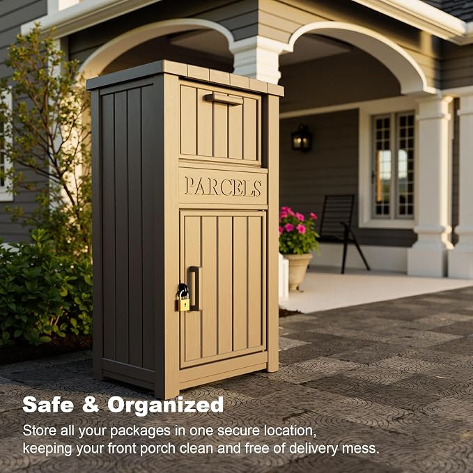 Package Delivery Box Outdoor with Lockable Secure Waterproof & UV-Resistant,Anti-Theft Parcel Large Double Wall Resin Outdoor Package Delivery for Porches, Patios,Curbside