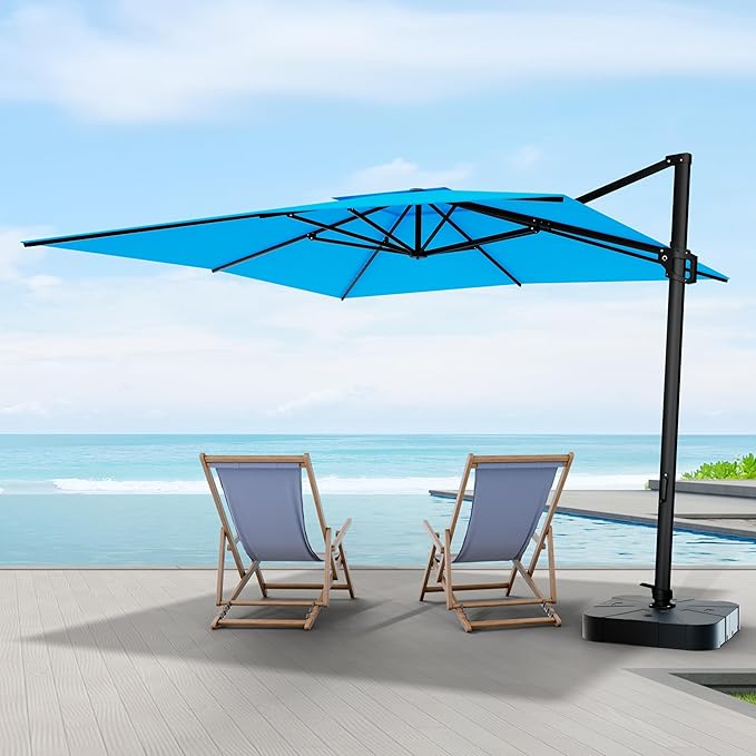 Midtown Umbrellas 9 x 9 Ft Outdoor Cantilever Patio Umbrella w/Terylast Cobalt Blue Fabric - Rotate 360° Offset Patio Umbrella, Deck Patio Umbrella, Backyard Umbrella & Garden Umbrella - Black Frame