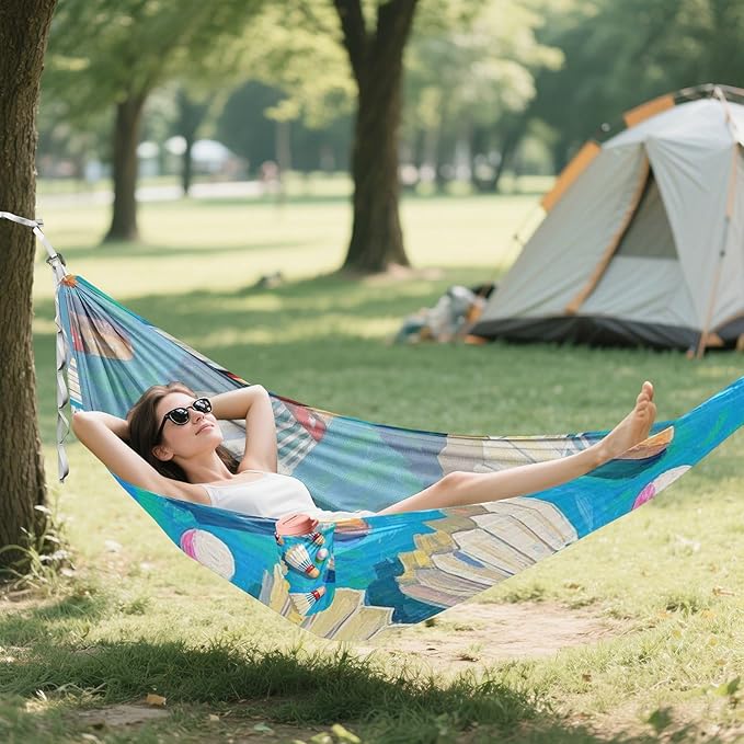 Oil Painting Feeling White Badminton 330lb Capacity Camping Hammocks with Hanging Rope Rope Hammock for Outside Camping Essentials hamaca para acampar