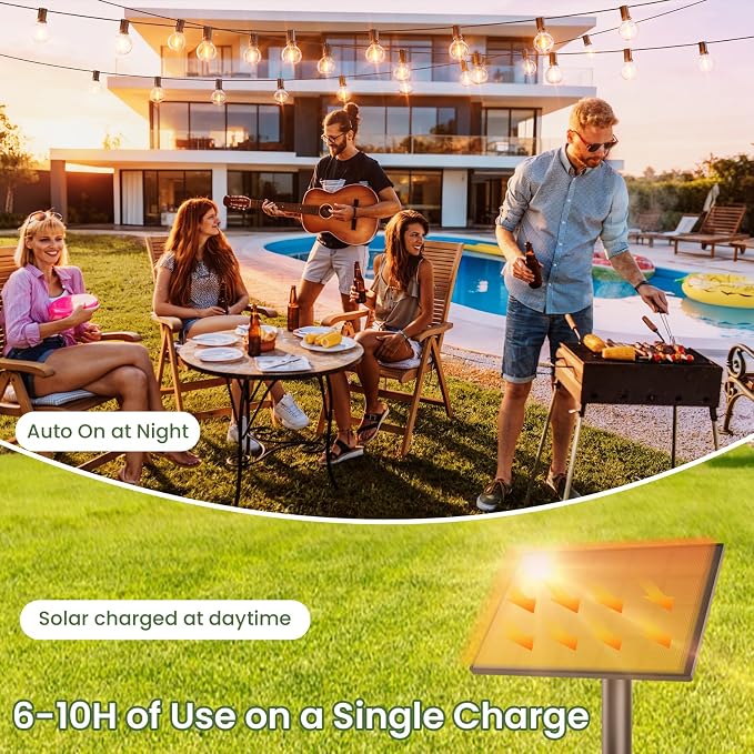 Svater Solar Outdoor String Lights 200FT, G40 Patio Lights Shatterproof Dimmable Vintage Edison Bulbs - Solar Powered Weatherproof Light for Patio, Backyard, Garden, Bistro(2X100 FT)