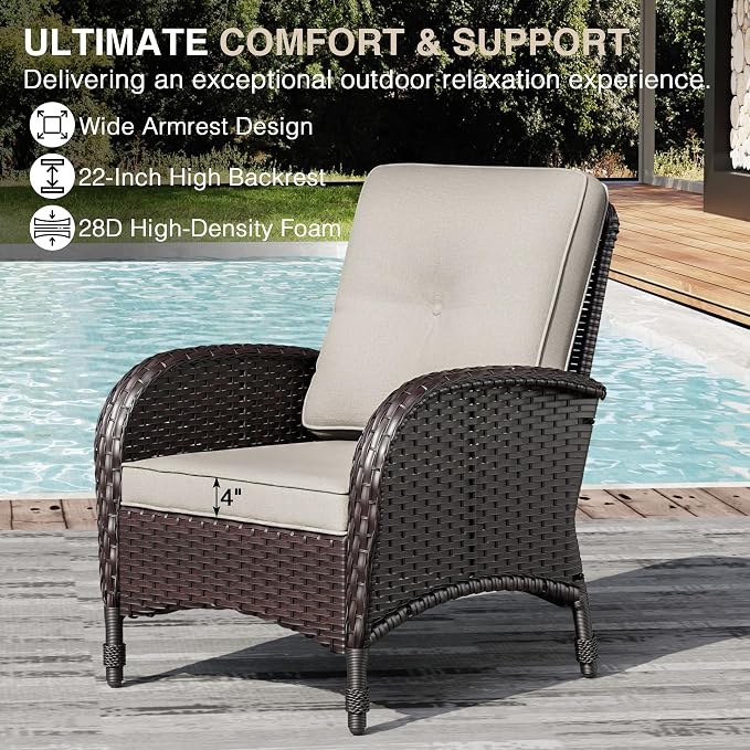 Joyside Wicker Patio Furniture Set, 5 Piece Outdoor Furniture Set with Thickened Cushions, High Back, Deep Seating, Wide Armrest, Rattan Outdoor Chairs for Porch, Deck