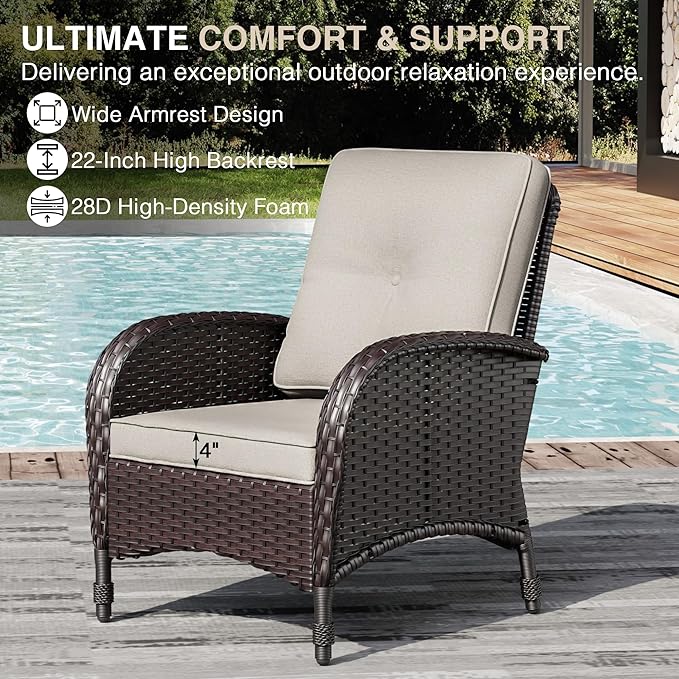 Joyside Wicker Patio Furniture Set, 6 Piece Outdoor Furniture Set with Thickened Cushions, High Back, Deep Seating, Wide Armrest, Rattan Outdoor Chairs for Porch, Deck