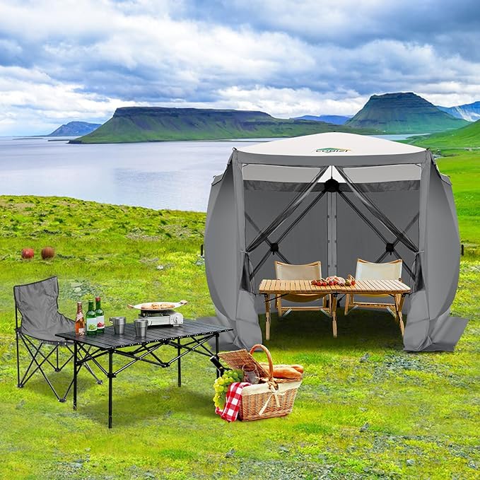 COBIZI 10x10 FT Pop up Gazebo, Popup Canopy Tent,Screened in Gazebos with sidewalls, Waterproof Portable Outdoor Small Screen Tents Sun Shelter,carpas para Patio for Camping, Garden and Backyard,Grey