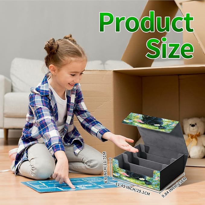 Large Card Deck Box for MTG, Fits 1200+ Sleeved Cards, PU Leather Storage Case with Strong Magnetic Closure, Multiple Colors Available for TCG CCG Baseball Card Collections, Lawn Black Cat