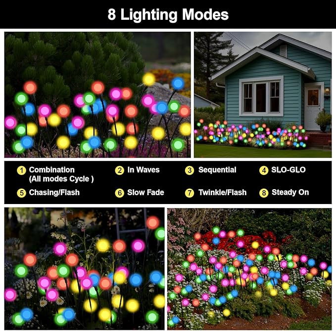 Solar Firefly Lights Outdoor, 8 Mode RGB Color Changing Swaying Flashing Firefly Garden Lights Solar Powered Waterproof for Outside Yard Pathway Christmas Garden Decor Multicolor (4 Pack)