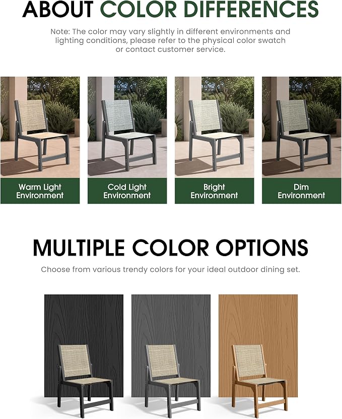 Patio Stackable Chair, HDPE Armless Outdoor Dining Chairs with Wide Seat, All-Weather Textilene Oversized Porch Chair for Garden, Poolside, Backyard, Deck | Grey
