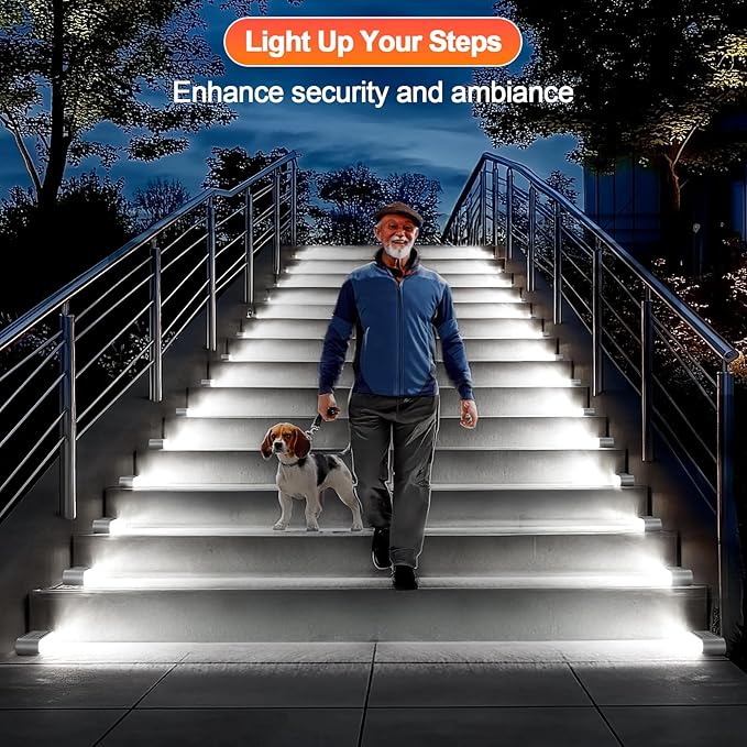 Solar Step Lights for Outside, 12-Pack Stair Light Outdoor Waterproof IP67, 14 LED Cool White Light Solar Powered Lighting for Steps, Stairs, Deck, Patio, Walkway, Front Porch Decor