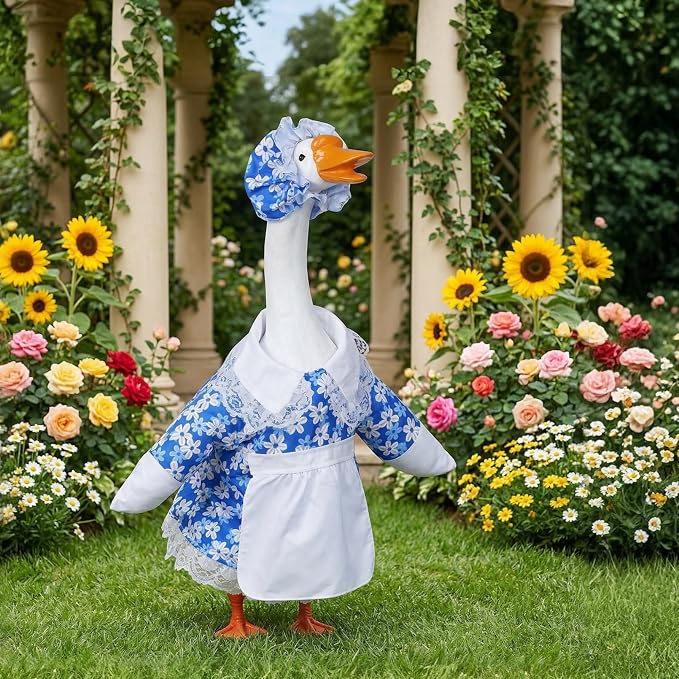 Spring Porch Goose Outfit Daisy Porch Goose Clothes for 23 Inch Lawn Cement or Plastic Geese Statue Geese Skirt Costume with Hat Dress for Spring Outdoor Patio Yard Garden Holiday Decoration