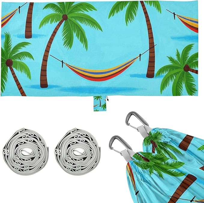 Summer Blue Coconut Tree Hammock 330lb Capacity Camping Hammock Fabric Hammock for Outside Patio Backyard Poolside hamaca con Base para adultos