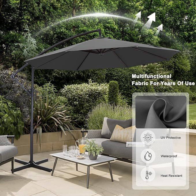 ABCCANOPY Cantilever Patio Umbrella with base included, 360° Rotation Outdoor Offset Umbrella for Backyard, Deck, Poolside