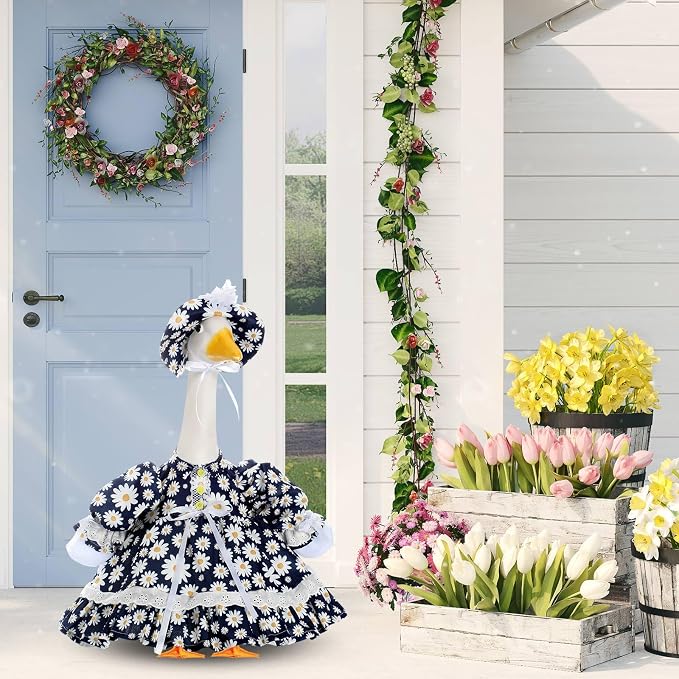 Spring Flower Goose Outfit Daisy Rose Floral Dress for 23'' Cement Plastic Goose Statue for Valentines Day Summer Outdoor Garden Yard Patio Lawn Decor(Daisy)