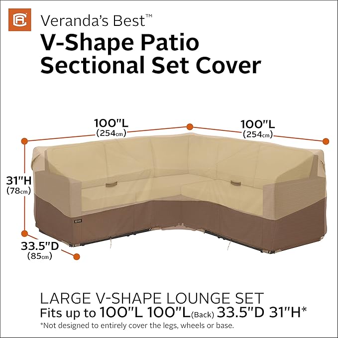 Classic Accessories Veranda's Best Waterproof V-Shape Patio Sectional Set Cover, 100 x 33.5 x 31 Inch