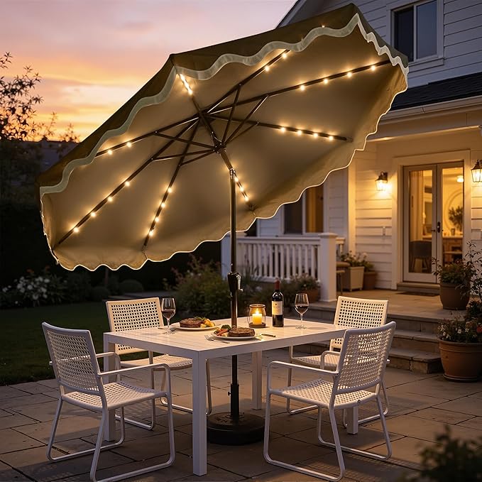 Weaxty 10FT Patio Umbrella, Trendy Color Scalloped Edge, UV-Resistant Canopy Outdoor Table Market Umbrella, Tilt Adjustment, Crank, Heavy-duty 8 Ribs for Backyard Poolside Deck Beach Lawn Backyard