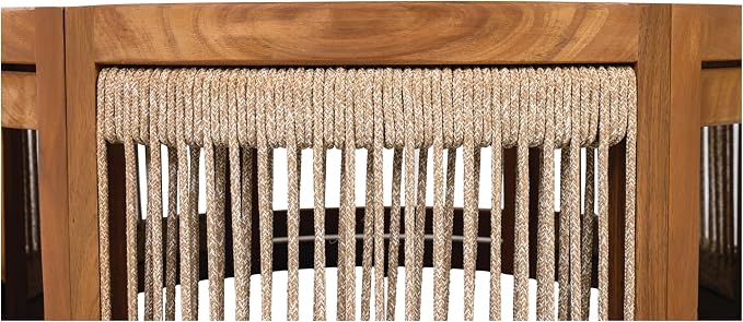 Christopher Knight Home Puekest Acacia Wood Coffee Table with Woven Rope Accents, Outdoor Patio Slatted Round Centerpiece, Boho Chic Garden Sofa Side Accent Table for Modern Decor, 27.95" W, Teak