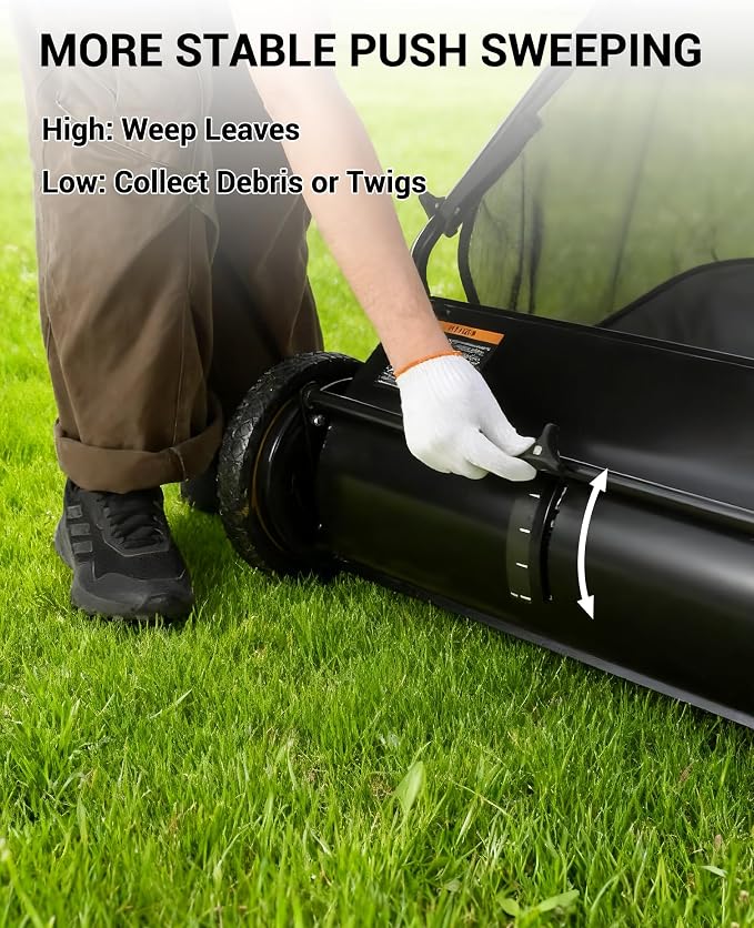 21in & 26in Heavy-Duty Push Lawn Sweeper - 4 Spinning Brushes, 3.5/7Cu. ft. Capacity, Adjustable Height for Grass, Leaves & Debris on All Terrains