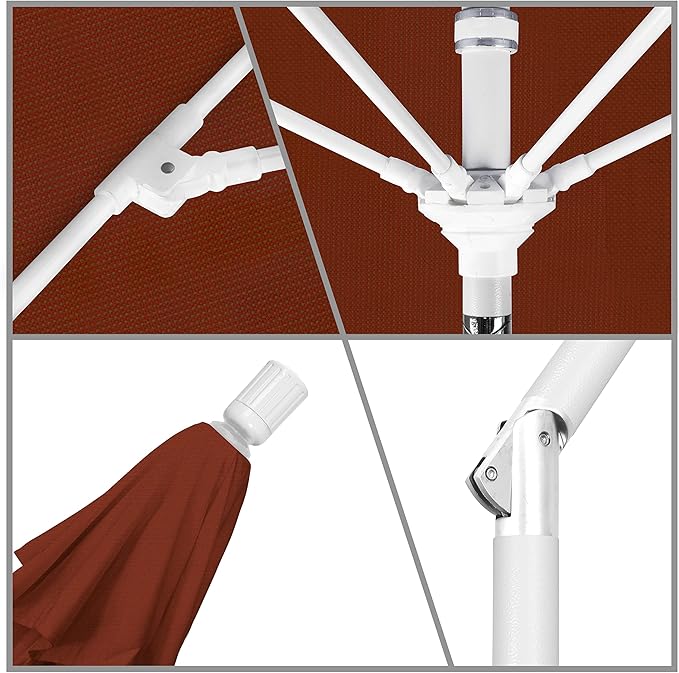 California Umbrella 11' Round Crank Lift, Collar Tilt, Aluminum Pole, Fiberglass Rib Patio Umbrella, White Finish