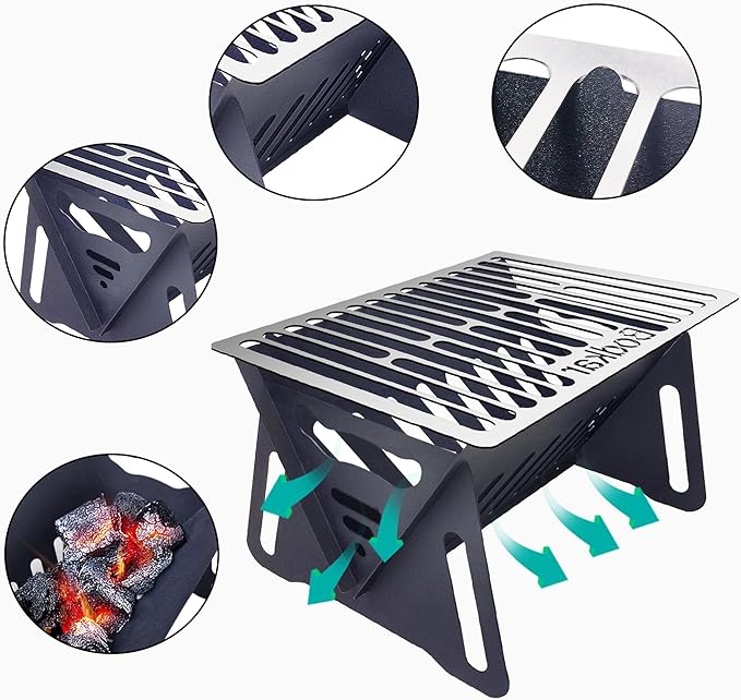 Bodkar Charcoal Grill, Portable BBQ Smoker - Lightweight Tabletop Outdoor Grill for Camping, Picnics, Garden, Beach Parties - 6"*4.6"*4.9