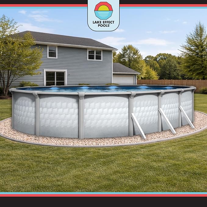 Lake Effect Pools 'Testudo' 15 ft x 30 ft Oval Above Ground Swimming Pool | 52 Inch Resin Protected Steel Sided Walls | Bundle Includes: 25 Gauge Overlap Liner & Widemouth Skimmer