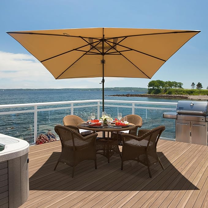 Domi 8’x8’ Cantilever Patio Umbrella, Aluminum Windproof Outdoor Umbrella with 360°Rotation, Square Offset Sun Shade Umbrella for Outside Deck Backyard Garden Pool, Beige
