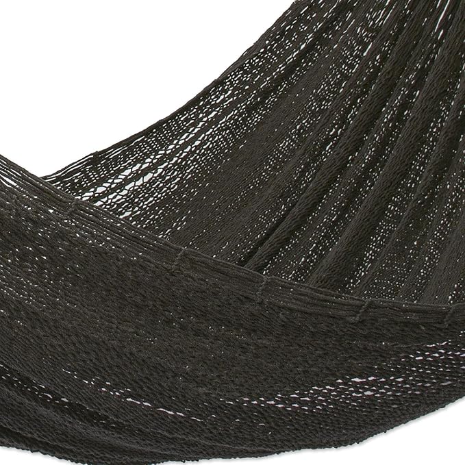NOVICA Artisan Handwoven Cotton Rope Hammock Black Double Mexico Solid 'Uxmal Black' (Double)