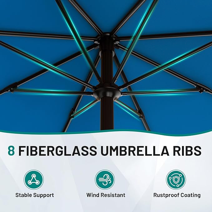 AreShark 10 FT Outdoor Patio Umbrella, Patio Table Umbrella with Push Button Tilt and Crank, Outdoor Patio Umbrellas with 8 Fiberglass Ribs, Patio Umbrellas for Market, Garden, Pool (Royal Blue)