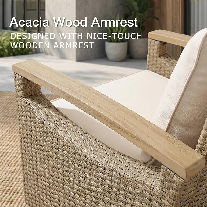 SUNSITT 6 Pieces Outdoor Furniture Set, Patio Wicker Conversation Sets with Swivel Chairs, Outdoor Sofa Set with 2 Ottomans, Beige Cushion