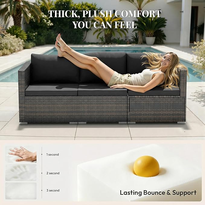 WWR Patio Furniture Set- All-Weather, Thick Cushions & Wide Armrests -5 Piece Outdoor Patio Conversation Couch Sets, Wicker Rattan Outdoor Sectional Sofa for Garden, Patio, Poolside