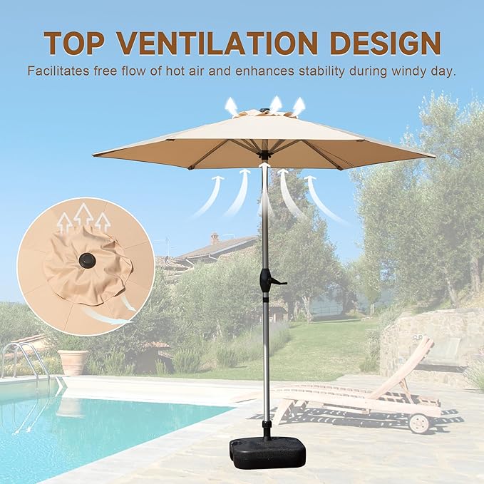 Domi 7.5FT Patio Umbrella Outdoor Market Umbrella with Silver Aluminum Pole, UV Resistant Canopy, Wind Vent, Tilt & Crank System, Perfect for Patio, Garden, Deck, Pool, Outdoor Dining, Beige